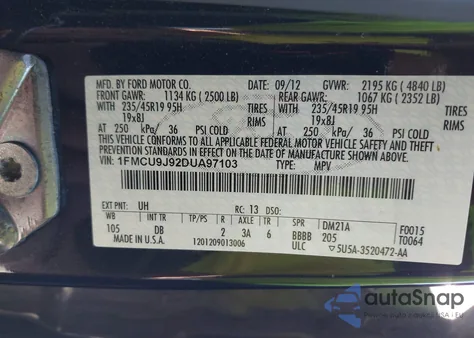 2013 Ford Escape Titanium из США, поврежденный, VIN 1FMCU9J92DUA97103